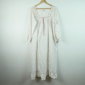 The 1 for U Women XXL White Floral Cotton Nightgown Lace Trim Victorian Modest